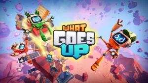 Jogadores construindo uma enorme torre de objetos em What Goes Up